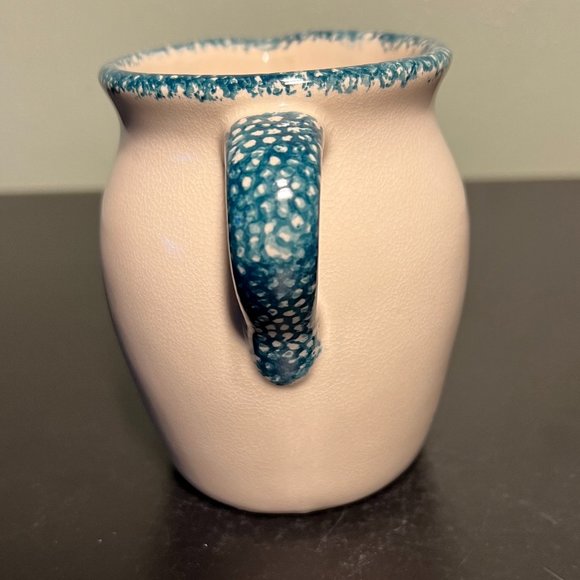 Blue Spongeware Creamer Pitcher ~ Pink Hearts ~ Watering Can - Picture 3 of 5